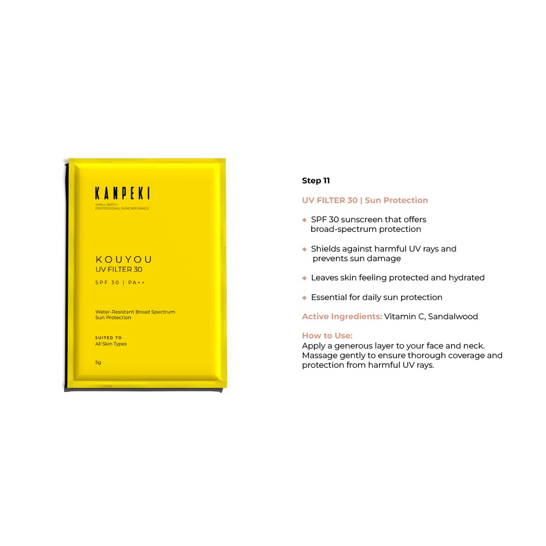 Kanpeki Glass Glow 11-Step Korean Skincare Facial Kit | Brightening & Hydrating Facial Treatment | Infused with Honey, Vitamin C & Argan Oil | SPF 30 Protection | All Skin Types