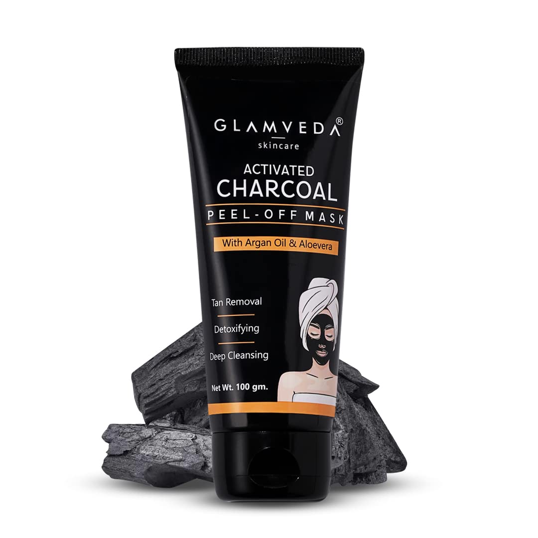 Glamveda Activated Charcoal Peel Off Mask | Cleans Pores, Removes Blackheads & Tanning | Anti Pollution | Pimples| Acne -100g