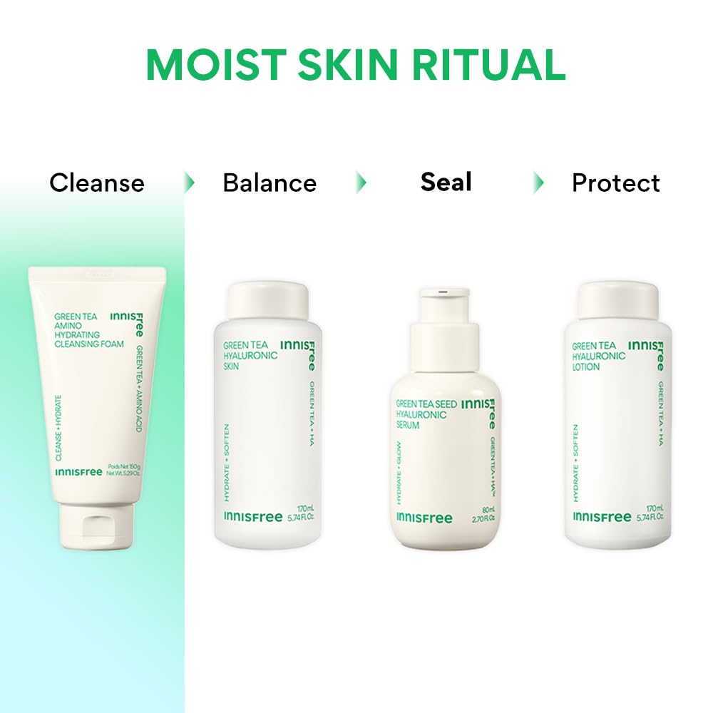 Innisfree Green Tea Hydrating Amino Acid Foam Cleanser 150g | Korean Face Wash with Green Tea Extract | Soft & Rich Amino foam | Dialy use cleanser for All Skin Types, Hydration & Moisturizing