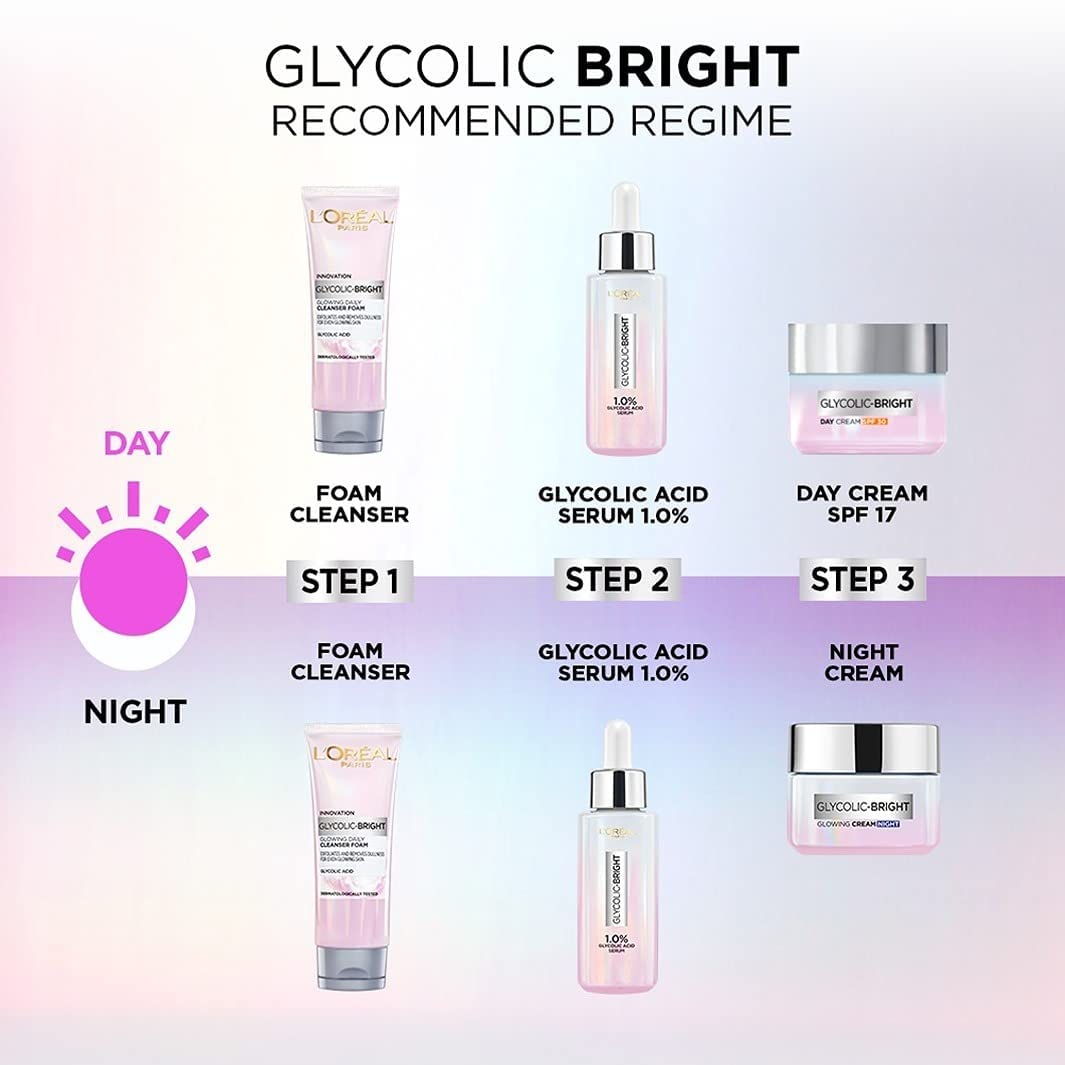 L'Oreal Paris Glycolic Bright Day Cream with SPF 17, 50ml & L'Oreal Paris Glycolic Brightening Serum 30ml
