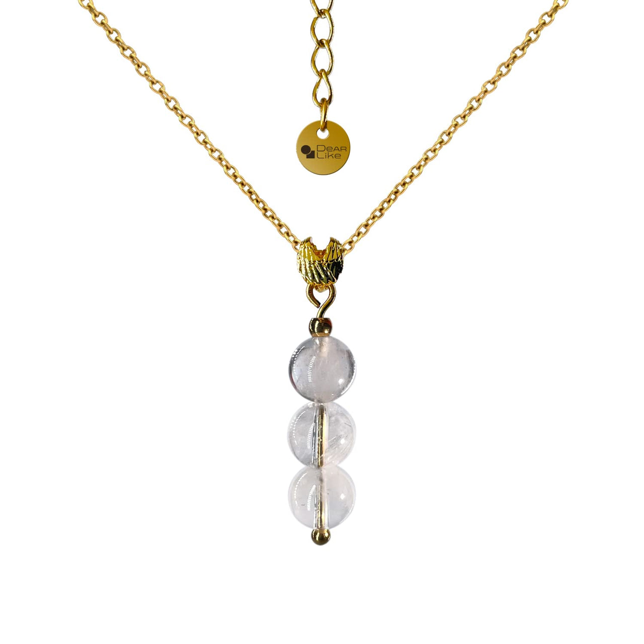 White Crystal Necklace, Gold Necklace for Women, Angel Wing Pendant and Delicate 6MM Ball Beads Handcrafted Pendant, Birthstone Gemstone Necklace for Women, April gift of Healing Soul Necklace White Quartz