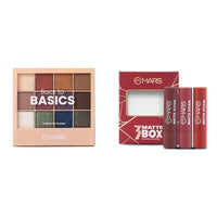 MARS 12 Shades Back to Basics Eyeshadow Palette with Free Applicator (14.4 gm) (Shade-01) Matte Box Set of 3 Lipsticks for Women (3x3.2 gm) (01-Red & Maroon)