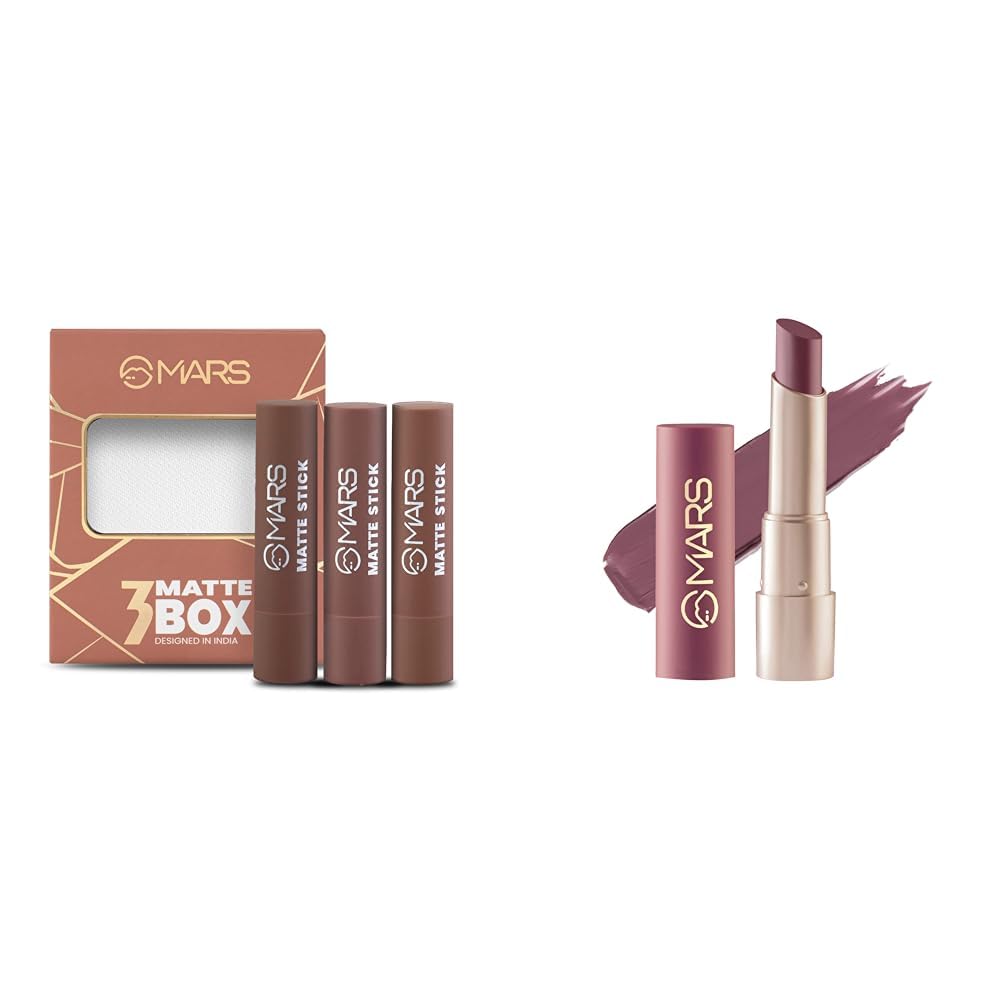 MARS Matte Box Set of 3 Lipsticks for Women (3x3.2 gm) (04-Brown) Creamy Matte Long Lasting Lipstick for Women (3.2 gm) (17-Sultry Samba)