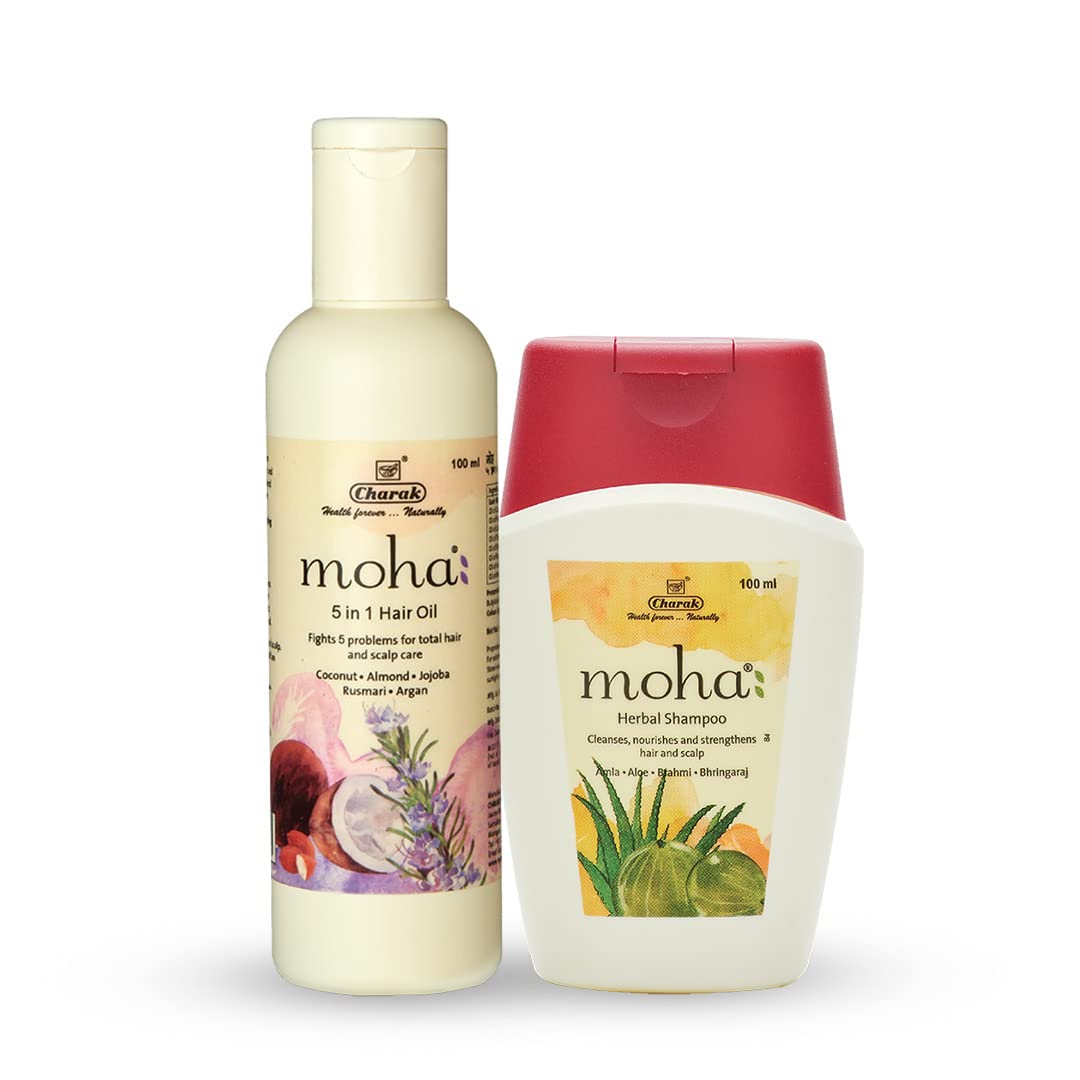 moha: Herbal Hair Shampoo 100 ML And Herbal Hair Serum For Men & Women | Non Sticky Hair Serum (100 ML) Combo Pack
