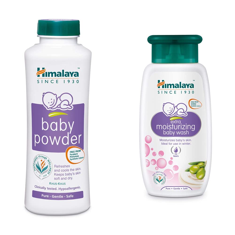 Himalaya Baby Powder (400g) & Himalaya Baby Care Extra Moisturizing Baby Wash, 200ml