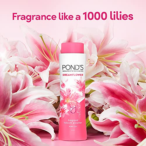 POND's Dreamflower, Pink Lily Fragrant Talcum Powder, 400G, For Long-Lasting Fragrance, With Vitamin B3, Glowing Skin, For Men & Women