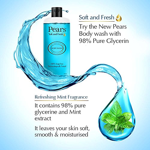 Pears Soft and Fresh Body Wash 250 ml, 98% Pure Glycerin, Liquid Shower Gel crafted with Mint Extracts for Refreshed Skin, No Paraben & 100% Soap Free (Pack of 3)