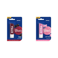 NIVEA Lip Balm, Fruity Blackberry Shine, 4.8g And NIVEA Lip Balm, Soft Rose, 4.8g