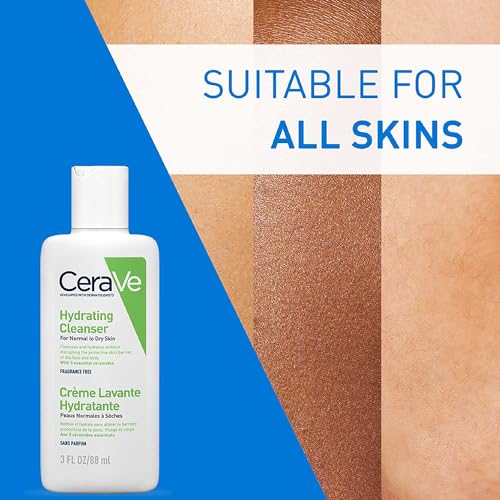 CeraVe Hydrating Cleanser For Normal To Dry Skin (88ml) - Non-Foaming Face Wash with Hyaluronic Acid And Ceramides | Non-Comedogenic, Non-Irritating And Fragrance-Free Cleanser