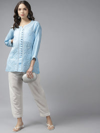 Ada Women's  Hand Embroidered Lucknowi Chikankari Cotton Straight Short Top Kurti A178625