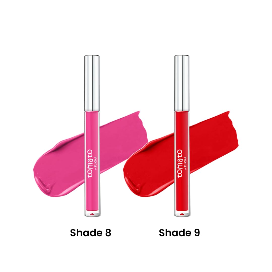 FLiCKA Tomato Liquid Matte Lipstick Transfer Proof, Smudge Proof, Non-Sticky, Creamy Lightweight Shade 8 & Shade 9 Combo