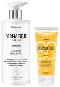 Dermafique All Matte SPF 50 PA +++ Sunscreen 50g for Normal Aqua Surge Body Serum with Shea Butter 300ml Body Lotion