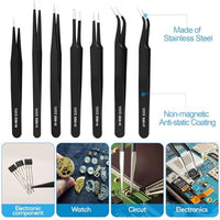 YHYZ 7pcs Precision Tweezers Set, Premium Anti - Static Stainless Steel ESD Tweezers Set Kit for Electronics, Sodlering，Jewelry, Craft, Laboratory Work, DIY