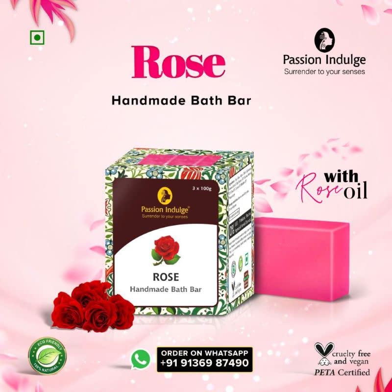 Passion Indulge Handmade Soaps Natural Bath Bar- (Charcoal) Pearl Black and Rose Couple Combo Pack For All Men & Women | All Skin Type | Essential Oil | Vegan (Pack Of 6)