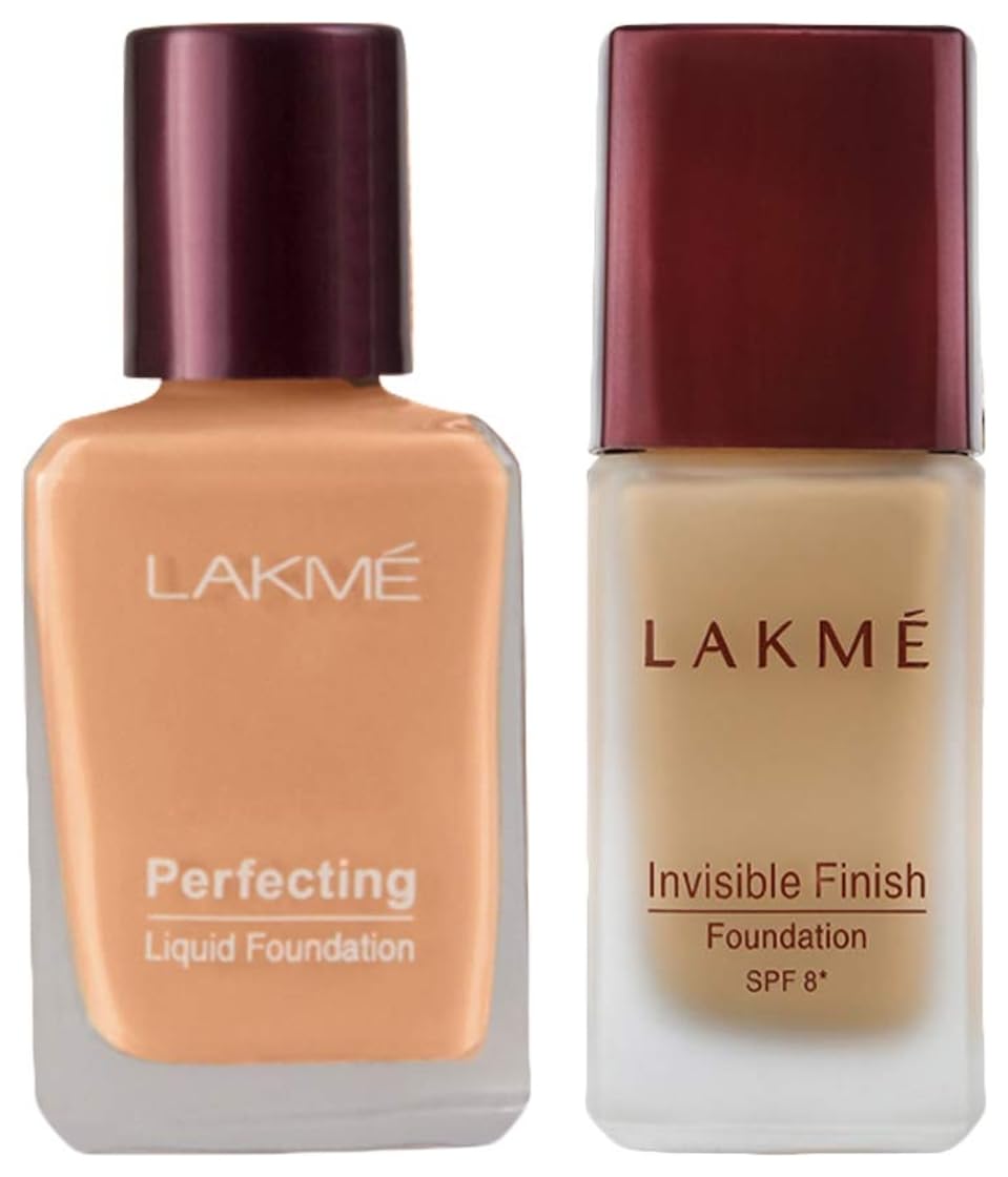 Lakmé Perfecting Liquid Natural Foundation, Shell, 27Ml & Acne Prone & Invisible Finish Spf 8 Foundation Light Coverage, Shade 02, 25Ml, Pack Of 2