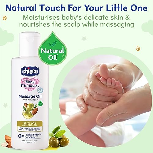 Chicco Baby Moments Massage Oil, New Advanced Non-sticky & Moisturizing Formula with Natural Ingredients to Prevent Dryness, Suitable for Baby’s Skin, Hair & Scalp, No Phenoxyethanol & Parabens (300ml)