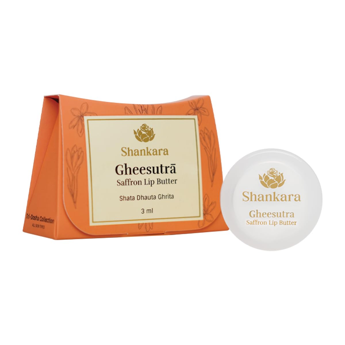 Shankara Gheesutrā Saffron Lip Butter, Ayurvedic Lip Balm for Soothing Dry, Inflamed, and Chapped Lips - Nourishment, Moisturizing, and Hydration up to 12 Hours - (Pack of 1) - 3ml