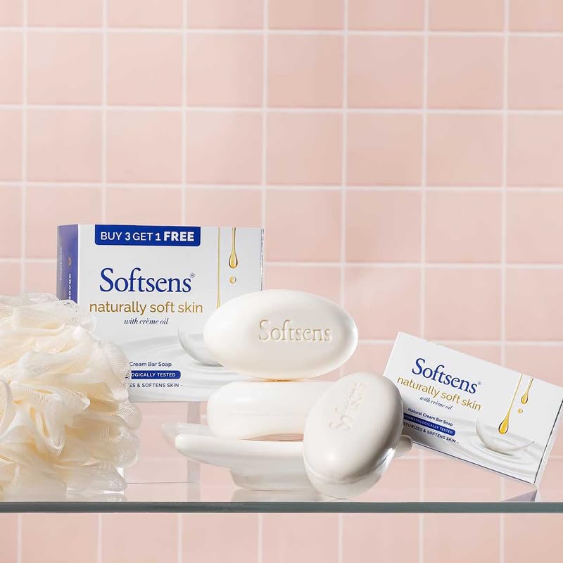 Softsens Naturally Soft Skin Cream Bar Soap I Enriched with Natural Creme Oil I Dermatologically Tested & Parben Free(100g x 4)