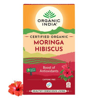 A TATA Product - Organic India Moringa Hibiscus Infusion, 25 Tea Bags, Certified Organic, Antioxidant-Rich, Caffeine-Free, Whole Herb Blend