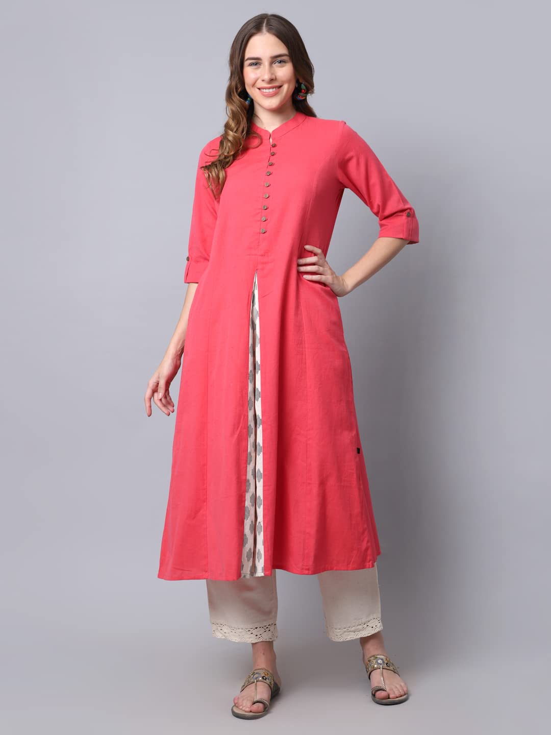 Pistaa's  Women Cotton Printed Cut Regular Kurta