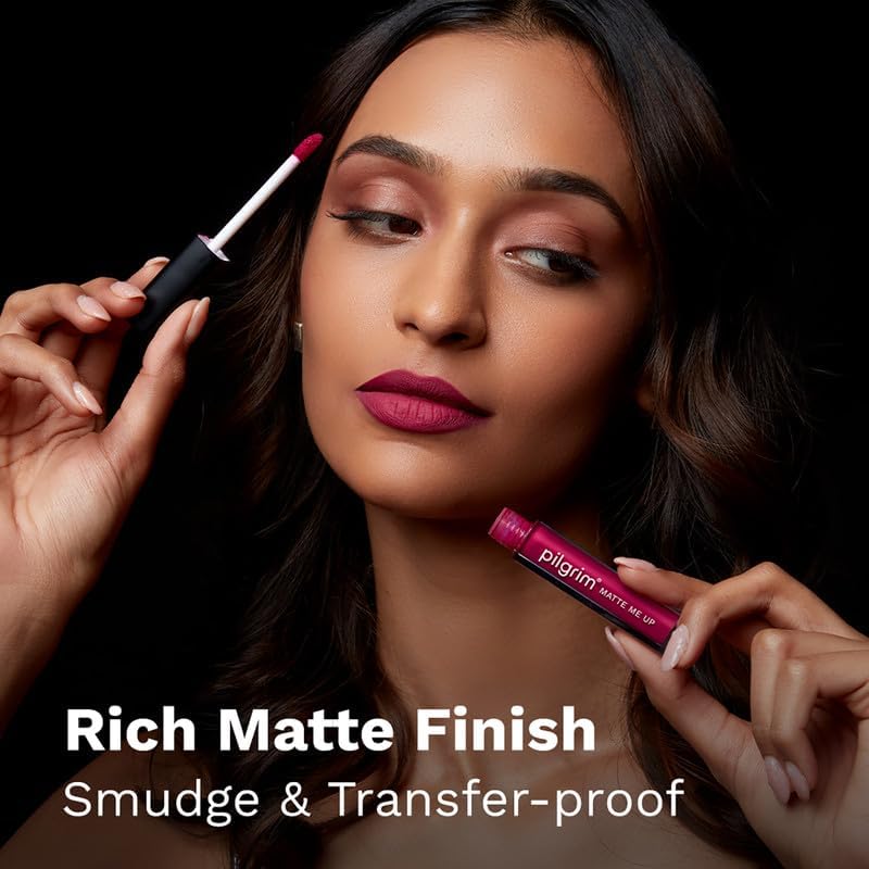 Pilgrim Liquid Matte Lipstick - Kinky Pink | Lipstick for Women with Hyaluronic Acid & Spanish Squalane | Transferproof, Long Lasting & Non Drying with Hydrating Ingredients 3gms