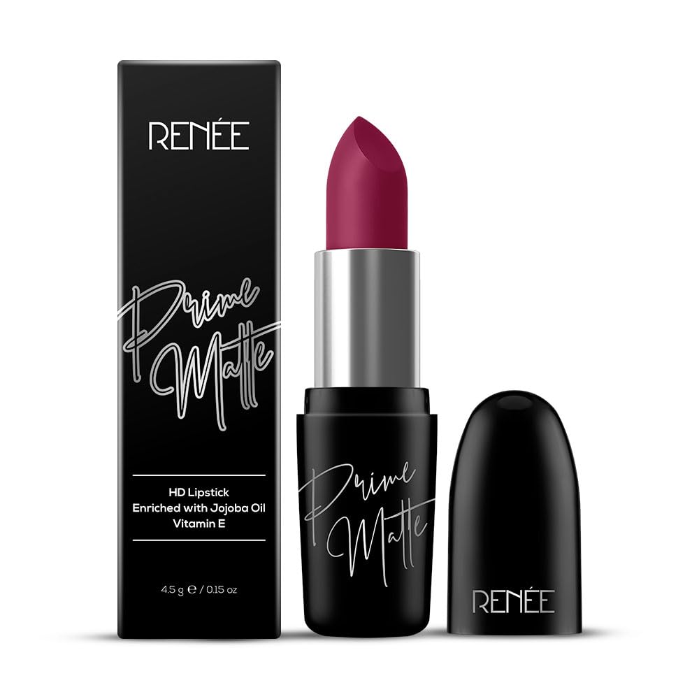 RENEE Prime Matte Lipstick - Mulberry Wine, Lightweight & Long-Lasting Formula, Creamy Matte Finish, One Swipe Application, Non-Drying, Vitamin E Infused, 4.5Gm
