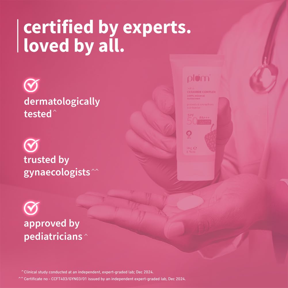 Plum Oat & Ceramide Complex100% Mineral Sunscreen | SPF 50 PA+++ | For Sensitive Skin | Strengthens Skin Barrier | Sun Protection From UVA/B Rays | Lightweight, Non-Oily | Men & Women | 50g