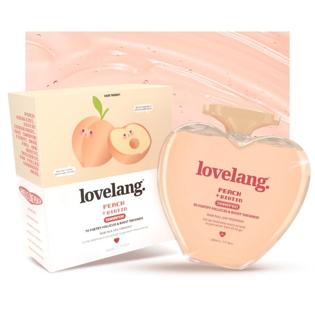 lovelang Peach + Biotin Shampoo | Hair Fall Control & Volume Boost | Strengthens Roots | Fruity Peach Scent | for All Hair Types | 230ml