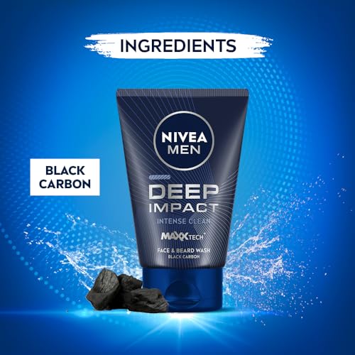 NIVEA MEN Deep Impact Face Wash 100g | With Black Carbon | Intense Clean, For Beard & Face | Removes Oil and Impurities