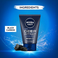 NIVEA MEN Deep Impact Face Wash 100g | With Black Carbon | Intense Clean, For Beard & Face | Removes Oil and Impurities