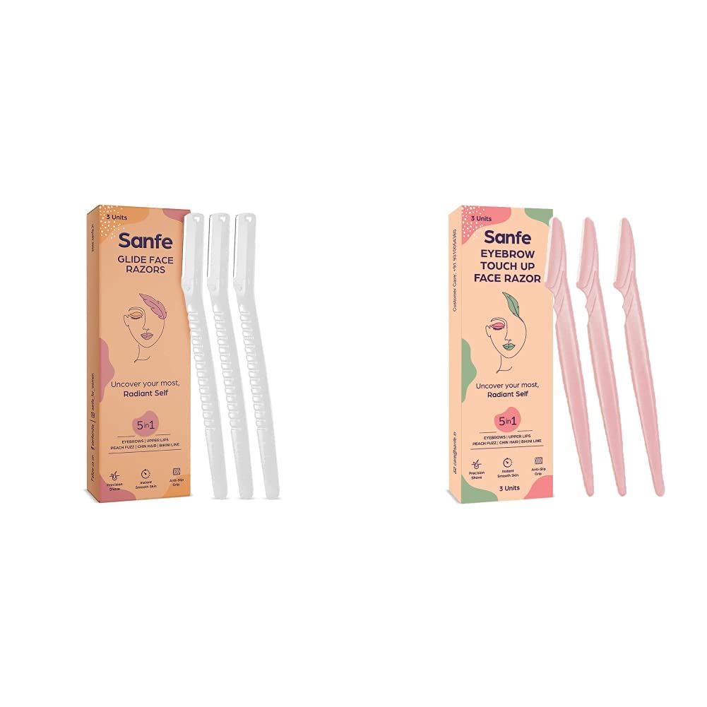 Sanfe Glide Reusable Face & Eyebrow Razor For Women | For Painless Hair Removal - Pack of 3 & Reusable Eyebrow Touch Up Hair Removing Face Razor For Women - Pack of 3