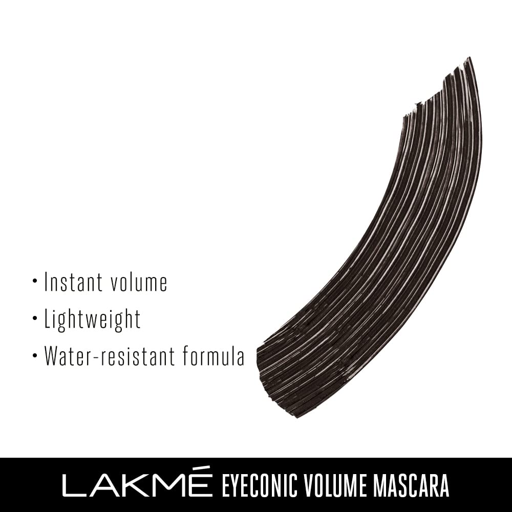 Lakmé Eyeconic Volume Mascara, 8.5ml&Lakmé Eyeconic Black Kajal, Matte Kohl Liner in a Twist Up Pencil - Waterproof, Smudge Proof & Long Lasting Eye Makeup, 0.35 g