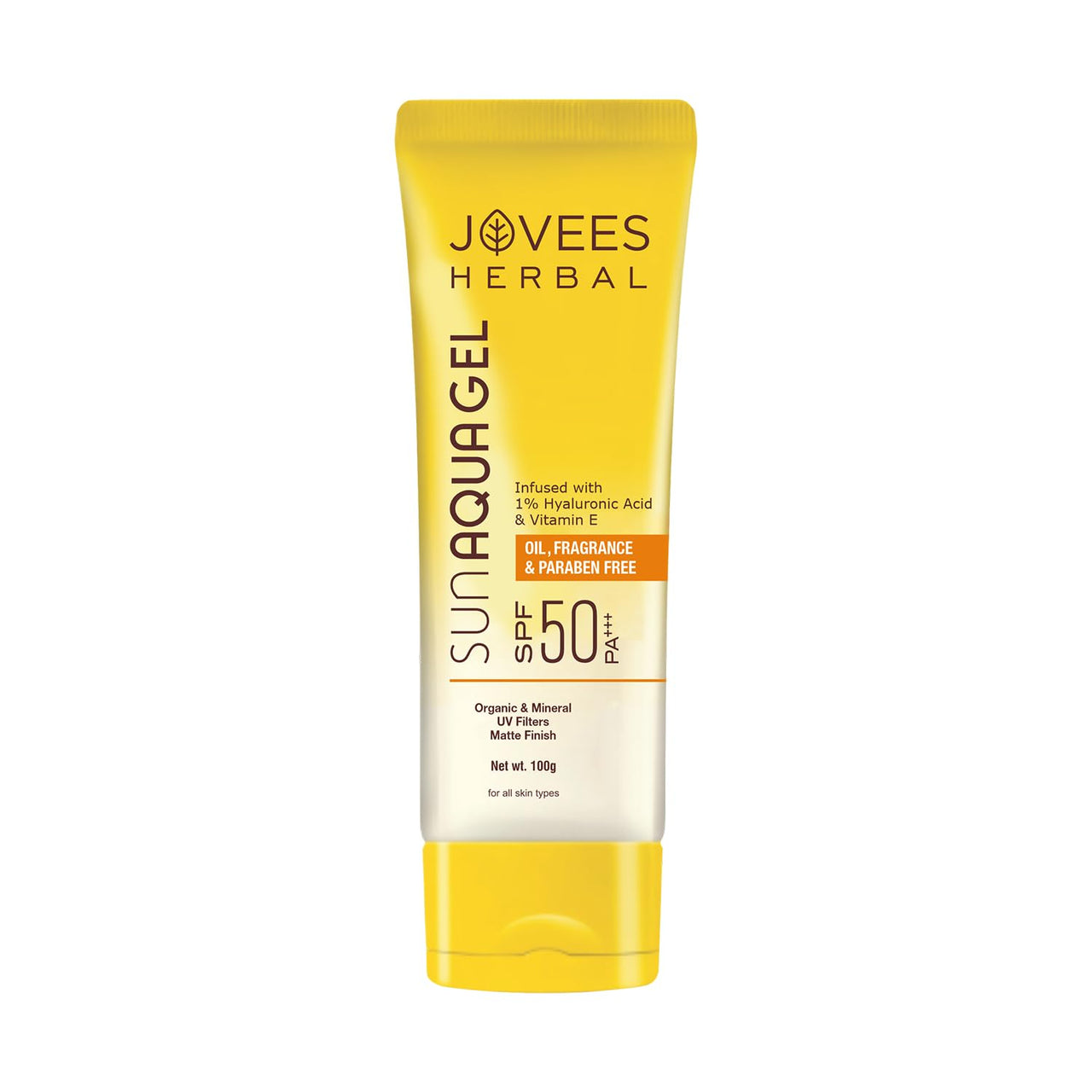 Jovees Herbal Sun Aqua Gel SPF 50 PA+++ | Lightweight, Water-Like Texture | 1% Hyaluronic Acid | Non-Greasy, No White Cast | Perfect for Oily & Combination Skin 100g