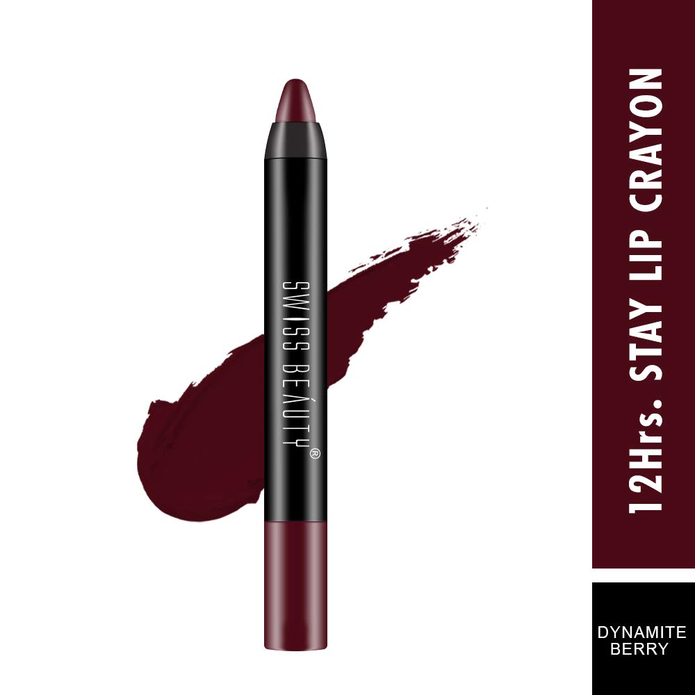 Swiss Beauty 12 Hrs. Stay Matte Lip Crayon, Dynamite Berry, 3g - Long Lasting, Waterproof, Super Stay, Matte Finish Lip Crayon, Long Wear, Crayon Lipstick