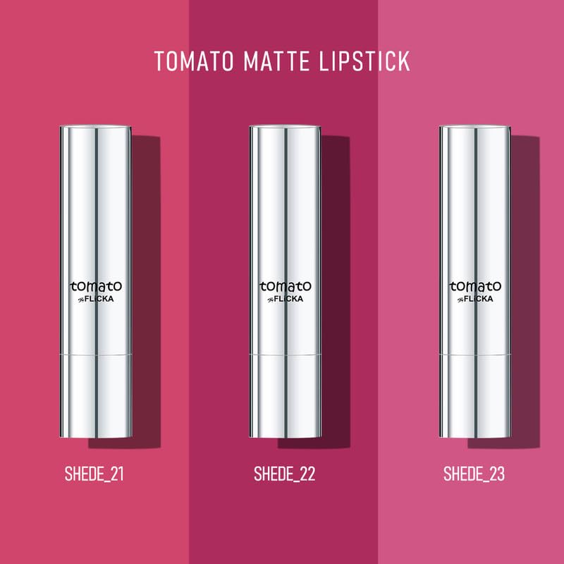 FLiCKA Tomato Bullet Matte Lipstick (Pack Of 3) | Hydrating, Moisturizing, Upto 6Hrs Long Lasting| Transfer & Smudge Proof Lipsticks For Women, Shade - 06
