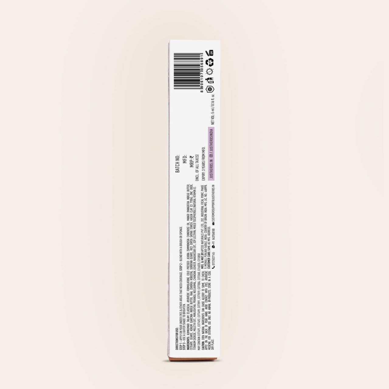 Just Herbs Full Cover Filter Finish Under Eye Light Weighted Matte Finish Concealer for Face Makeup 5 ml (Caramel)