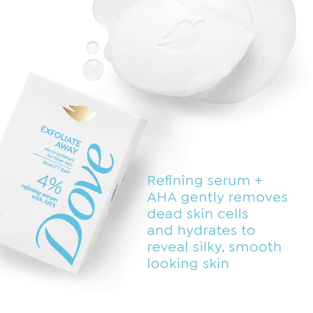 Dove Exfoliate Away Serum Beauty Bar | 4% Refining Serum + AHA | Micro-polishes for silkier skin | Paraben & SLS free | 375g (125g x 3)