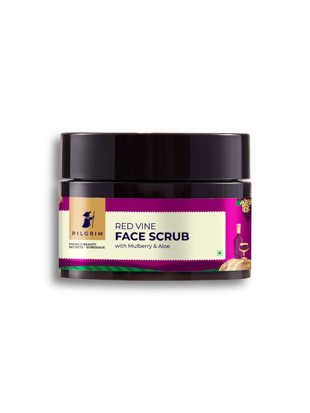 Pilgrim French Red Vine Face Scrub with Mulberry Extract & Aloe for Glowing Skin, Tan Removal, De-Pigmentation, Dry, Oily, Combination Skin, Men & Women, 50gm