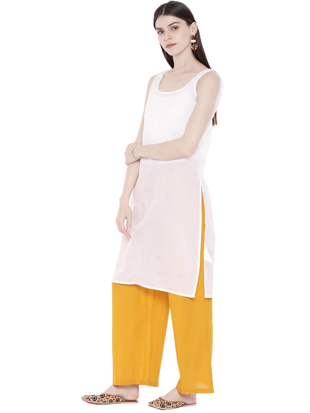 Ada Women's  Hand Embroidered Faux Georgette Lucknowi Chikankari Kurti with Slip