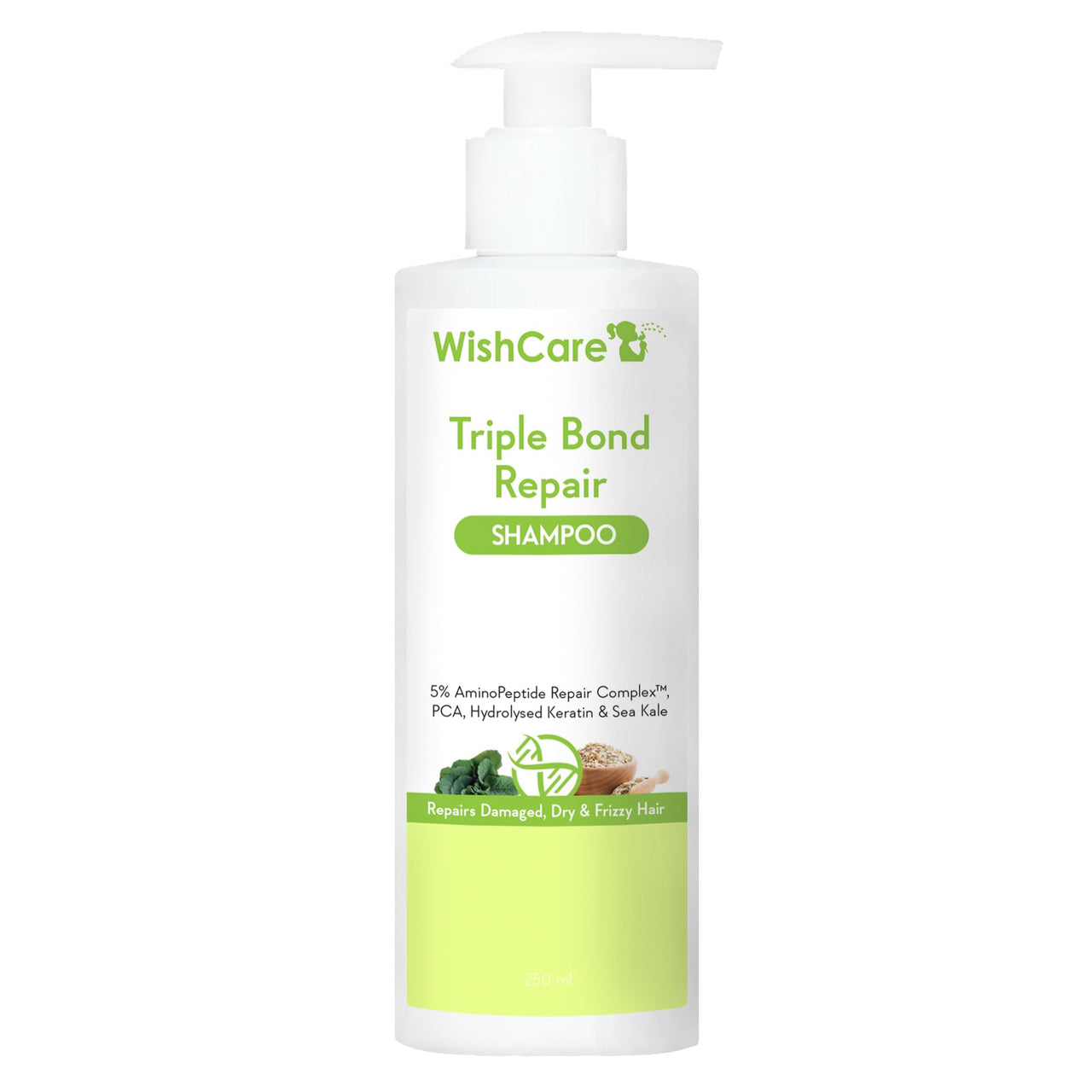 WishCare Triple Bond Repair Shampoo for Dry & Frizzy Hair - 5% AminoPeptide Complex & PCA - Repairs Damaged & Frizzy Hair 250ml