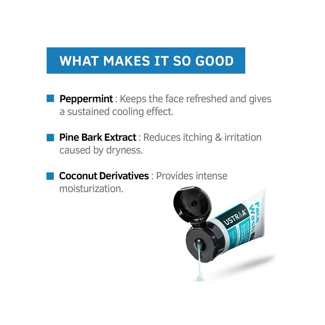 Ustraa Face Wash - Mint Cool - For Dry to Normal Skin - 100g x 2 | Reduces Moisture Loss | Removes Dirt & Dead Skin | with Pine Bark & Peppermint | NO SLS, NO PARABEN (Pack of 2)