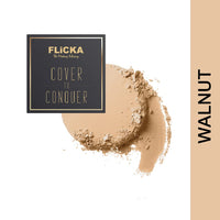 FLiCKA Cover To Conquer Compact Powder For Velvet Matte Finish, Long-Lasting, Smooth Finish| Absorbs Oil, Waterproof Formula, Prevents Creasing| 04 Walnut, 9g