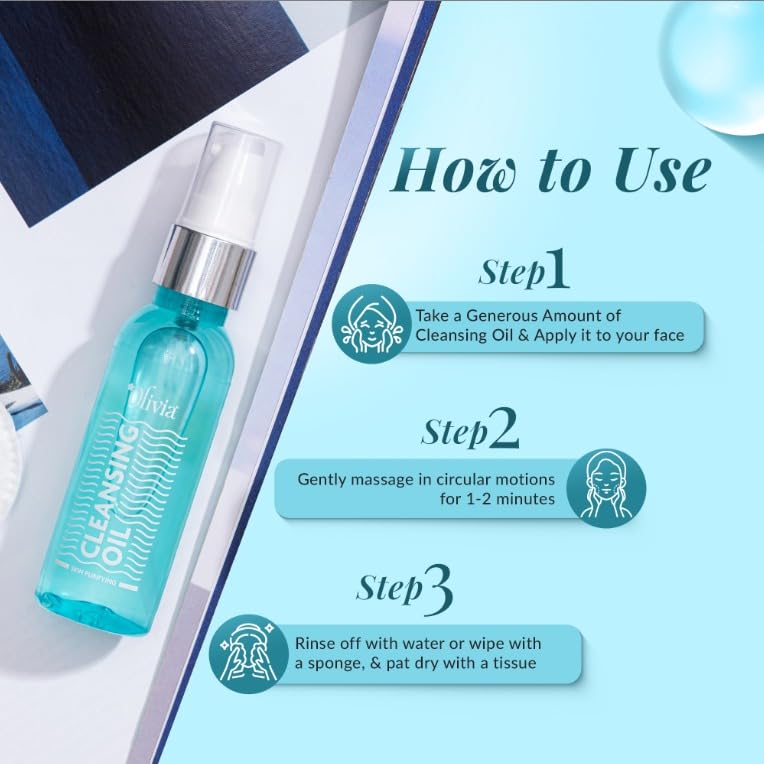Olivia Skin Purifying Cleansing oil, Removes Skin Impurities and Dead Skin, Cleanser for Deep Pore Cleansing, Hydrating, Brightening & Pollution Defence - 50ml