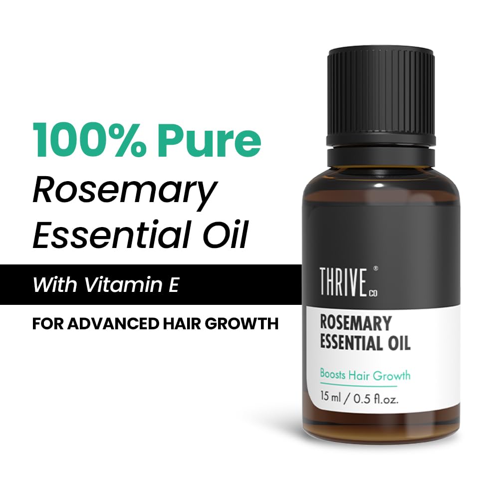 ThriveCo Rosemary Essential Oil For Hair Growth & Hair Fall Control | Reduces Hair Breakage & Improves Scalp Health | 100% Pure, Certified Organic & Natural | With Vitamin E | For Men & Women | 15ml