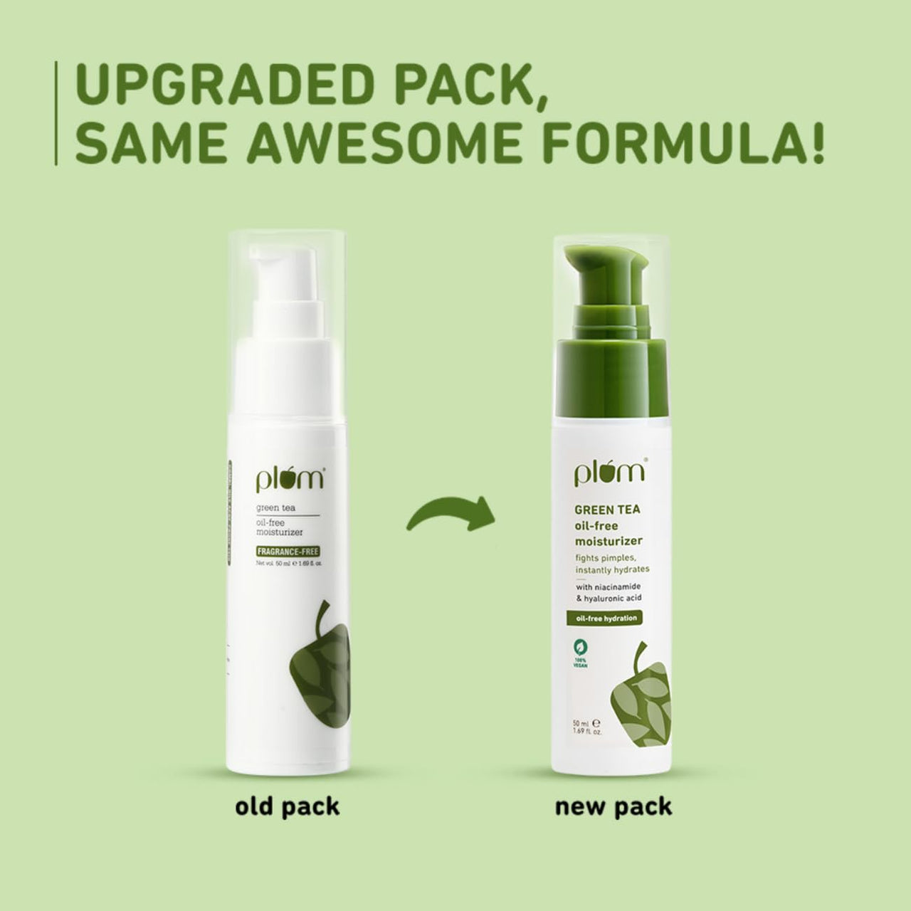 Plum Green Tea Oil-Free Face Moisturizer | With Niacinamide & Hyaluronic Acid | Fights Pimples & Hydrates | Fades Blemishes & Brightens Skin | Non-Sticky & Long-Lasting Moisturizer for Face | 50ml