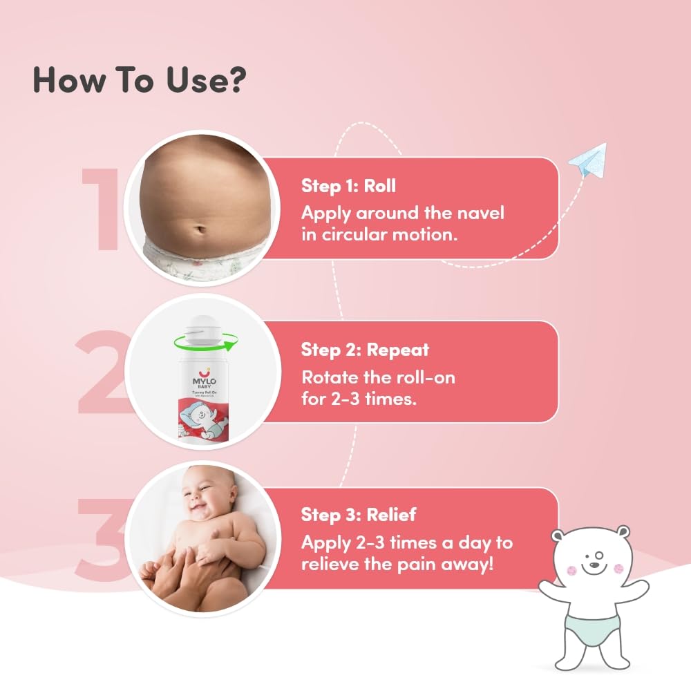 Mylo Baby Tummy Roll On (40ml) | Made Safe Certified | with Hing & Saunf | Relieves Gas & Colic | Reduces Acid Reflux