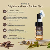 GLAMACIOUS Deep Pore Vitamin C Foaming Face Cleanser with Brush (100ml) | Anti-Acne & Pigmentation Control | Purifies, Detoxifies & Nourishes Skin | Sebum Control with Licorice & Niacinamide