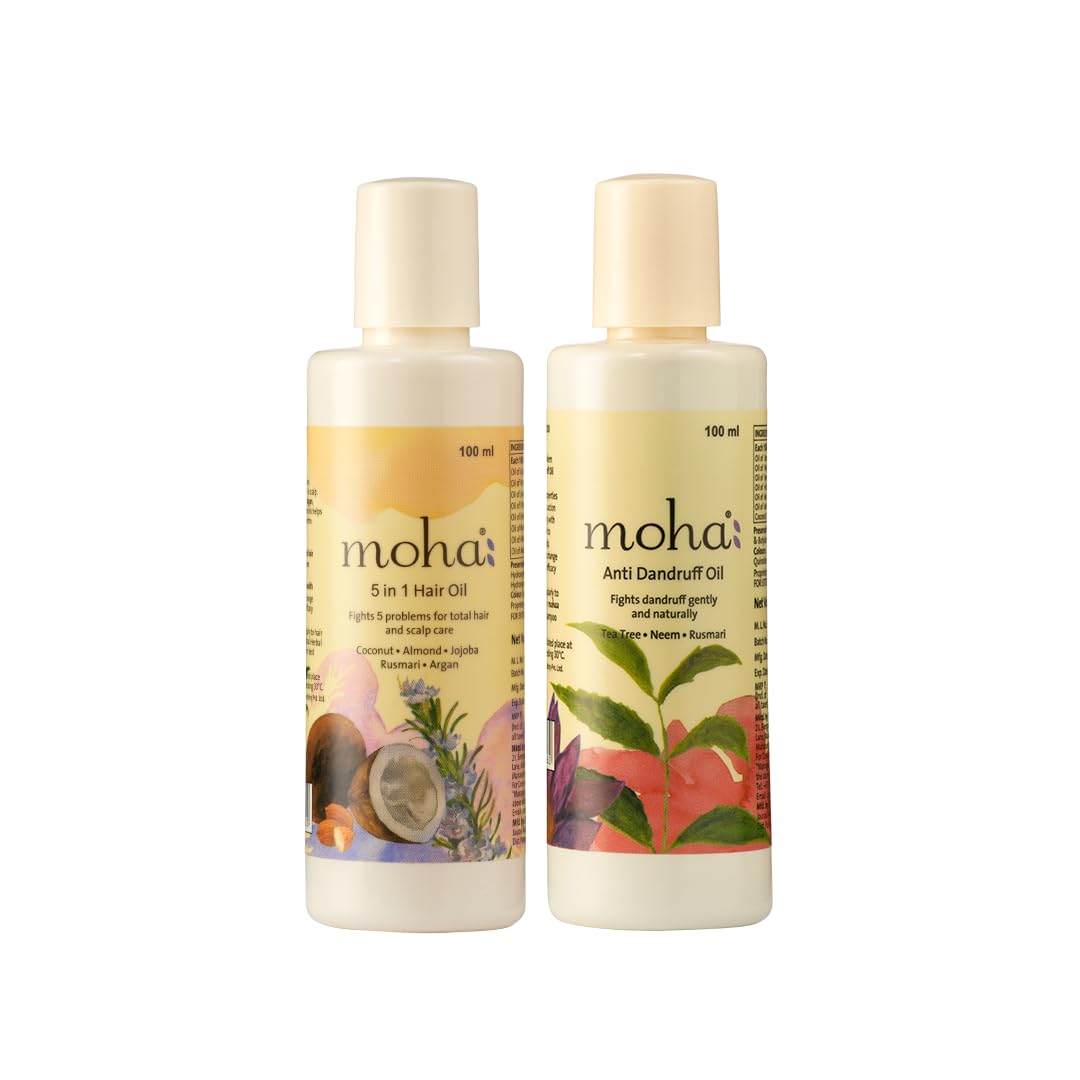 MOHA 5-in-1 Hair Oil 100ml & Anti-Dandruff Oil 100ml Combo