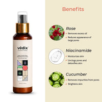Vedix Customized Ayurvedic Toner | Saday Gentle Glow Hydrating Face Toner With Rose And Niacinamide | For Normal Skin | For Pore Tightening and Moisturizing |100ml