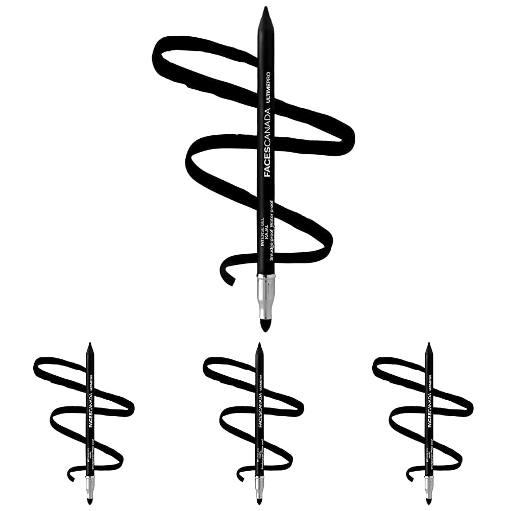 FACESCANADA Ultime Pro Intense Gel Kajal With Smudger & Sharpener - Black,1.2 G|24 Hr Long Stay|Waterproof & Smudgeproof|One Swipe Smooth Application|3-In-1 Kajal,Eyeliner,Smokey Eyeshadow,Matte